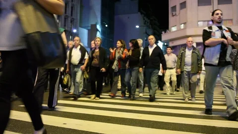 Small protest walking across the street to start a march in buenos aires.  Stock Footage 125170423