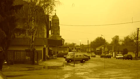 Small provincial town cityscape Vídeos de archivo 145176060