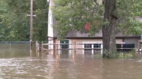 A small pub is inundated by flooding after Hurricane Irene Stock Footage 8567321