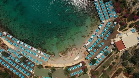 A small public beach in Kas, Turkey. Aerial view of cozy lagoon at mediterranean Stock Footage 220762817