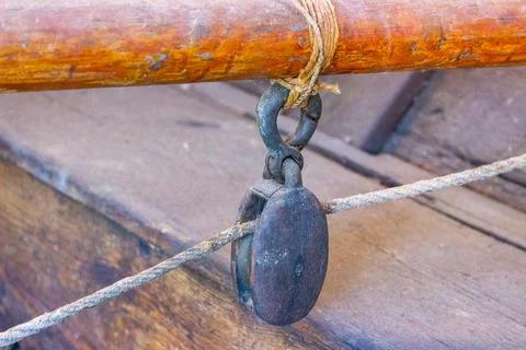 Small pulley on a sailing boom Stock Photos