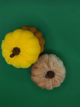Small pumpkins on a green background Stock Photos