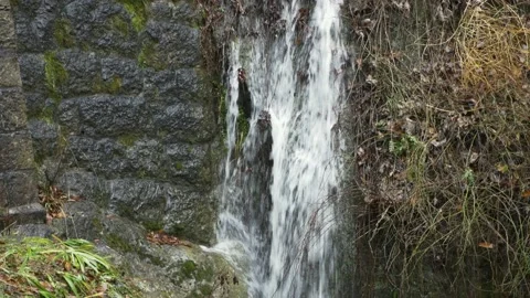 Small rain waterfall at Yamadera temple Stock Footage 149968285