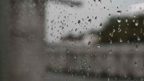 Small raindrops rest on the glass after the rain. Stock Footage 232785751