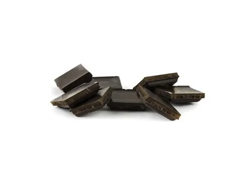 Small randomly broken dark chocolate bars Stock-Fotos