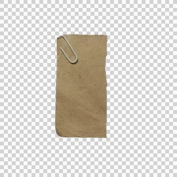 Small rectangle piece of brown recycled craft paper with a metal clip isola.. Stock Photos