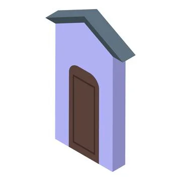 Small rectangular building with brown door and grey roof in isometric view Ilustración de archivo