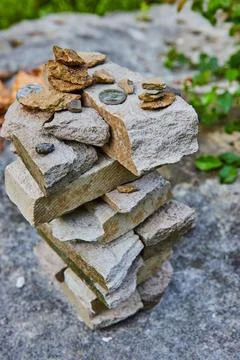 Small rectangular cairn stack of rocks 스톡 사진