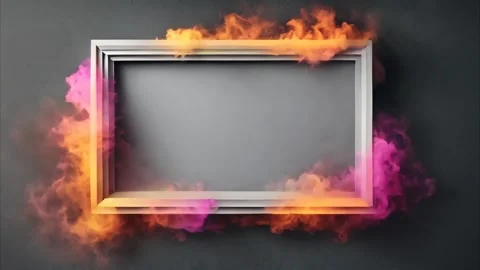 Small rectangular horizontal frame around colorful smoke dark background. Stock Footage 273954675