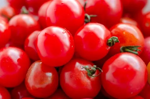 Small red cherry tomatoes background. Fresh vegetables. Stock Photos