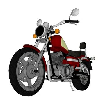 Small red classic chopper look. Vector color illustration with contour lines. Illustrazione stock