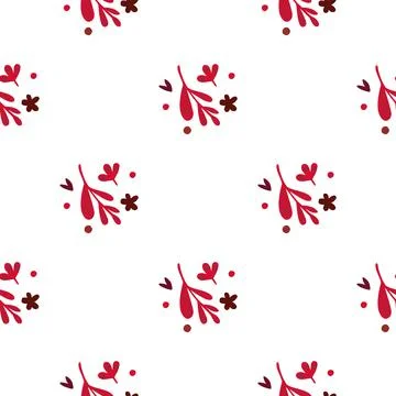 Small red flowers and leaf seamless pattern. Vintage background. Stock Illustration