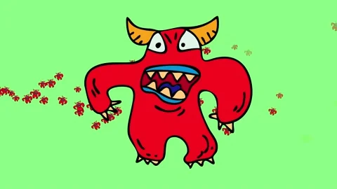 Small red monsters pop up from the left side of the screen like running water Stock-Footage 131682683