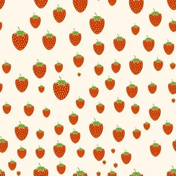Small red strawberries create a charming seamless pattern across a light Stockillustratie