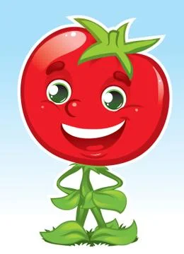 A small red tomato has just grown. It is juicy and ripe. Clipart. Vector Illustrazione stock