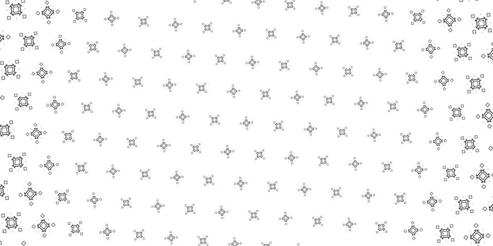 Small repeating geometric emblems float across a bright field in an elegant.. Illustrazione stock