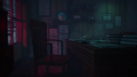 Small retro office at night Stock Footage 161438342