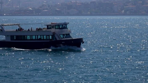 Small ripples and light flashes of sunlight on the water in the Bosphorus Stock-Footage 112732892