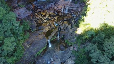 Small river and waterfall in the mountains of the overgrown forest. Stock Footage 95897904