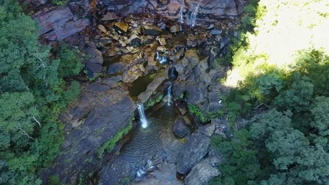 Small river and waterfall in the mountains of the overgrown forest. Stock Footage 95897942