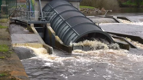 Small, river based hydroelectric power plant Vídeos de archivo 236241383