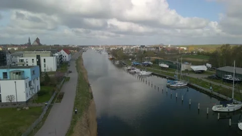 The small river with boats Stock Footage 153132886