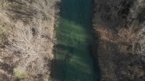 Small River with Clear Water Drone Jib Shot Video stock 103378729