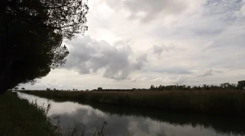 Small river with cloudy sky Stock Footage 47993163
