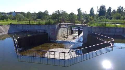 Small River Dam Overview Stock Footage 102520369
