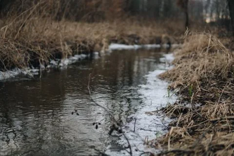 Small river at the end of winter Stock Photos