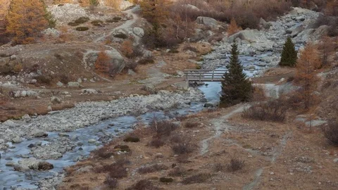 Small river of the Ferpècle Glacier in the canton of Valais, Switzerland. Stock Footage 83452061