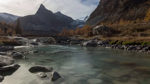 Small river of the Ferpècle Glacier in the canton of Valais, Switzerland. Stock Footage 83452103