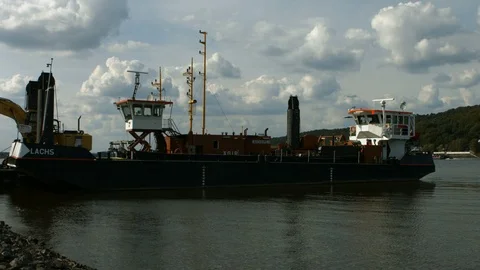 Small river ferry Stock Footage 104842539