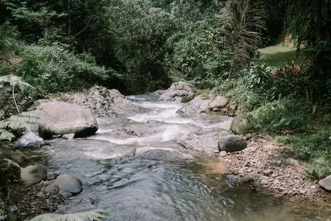 A small river with a flow that is not strong can be enjoyed by many people .. Foto stock