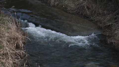 Small river flowing over large flat stone  Stock Footage 125414030