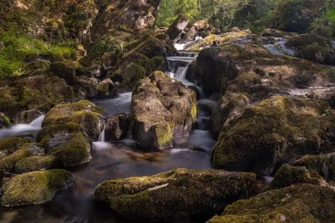 Small river flowing over rocks at Glenarriff Woods Reserve, Ireland, part of  Stock Photos