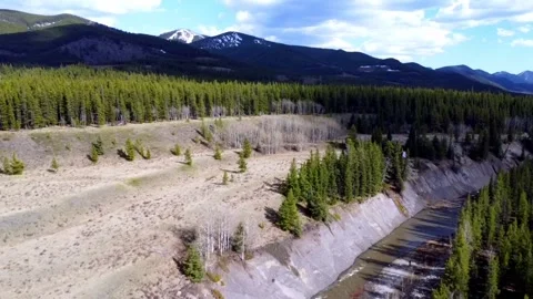 Small river flowing with trees beside it Stock Footage 277266320