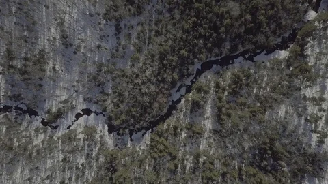 Small river from high above, rotating and decending 스톡 동영상 85558283