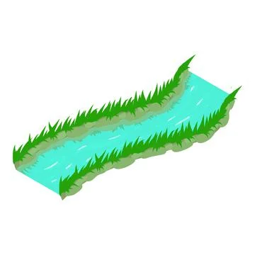 Small river icon isometric vector. River with slow current and grass along shore Stock Illustration