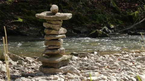 Small river including stacked stones Stock Footage 89038630