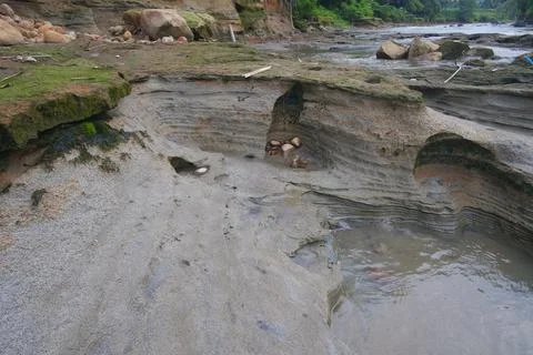 Small river with many stones Foto stock