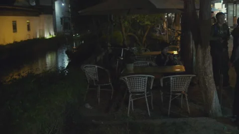 Small river at night on Pingjiang Road, Suzhou Stock Footage 162911709