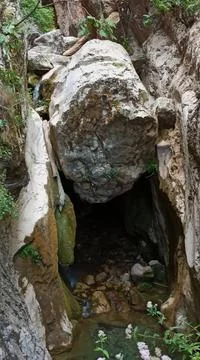 Small river on the path of Black Cave close to Proussos village in Karpenissi Stock Photos