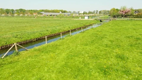 Small river streaming trough typical green Dutch landscape 動画素材 111664837