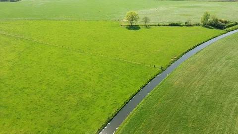 Small river streaming trough typical green Dutch landscape Video stock 111665165