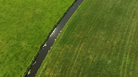 Small river streaming trough typical green Dutch landscape Video stock 111665382