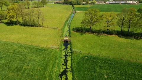 Small river streaming trough typical green Dutch landscape Video stock 111665708