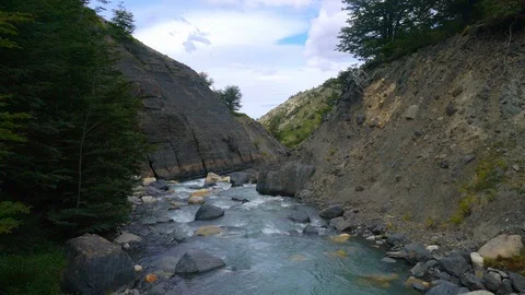 A small river at the Torres del Paine mountain range Stock Footage 109508564