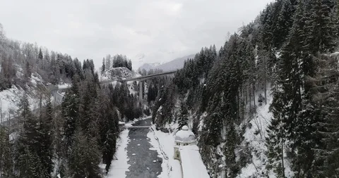 A small river valley in the Engadin Region Stock Footage 92526478
