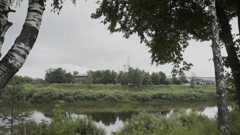 A small river, view from the shore, slow motion camera Video stock 328315353